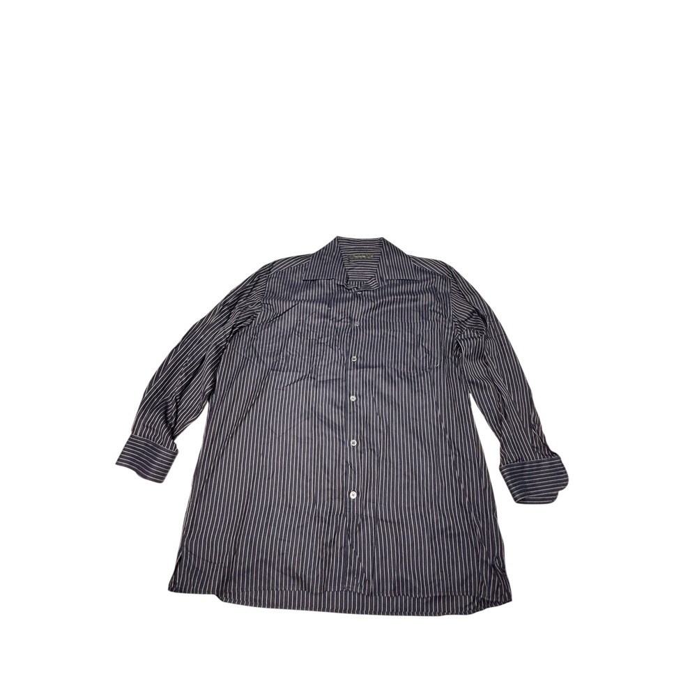 Ermenegildo Zegna Mens XL Navy Blue‎ Pinstripe Cotton Button Down Shirt Italy